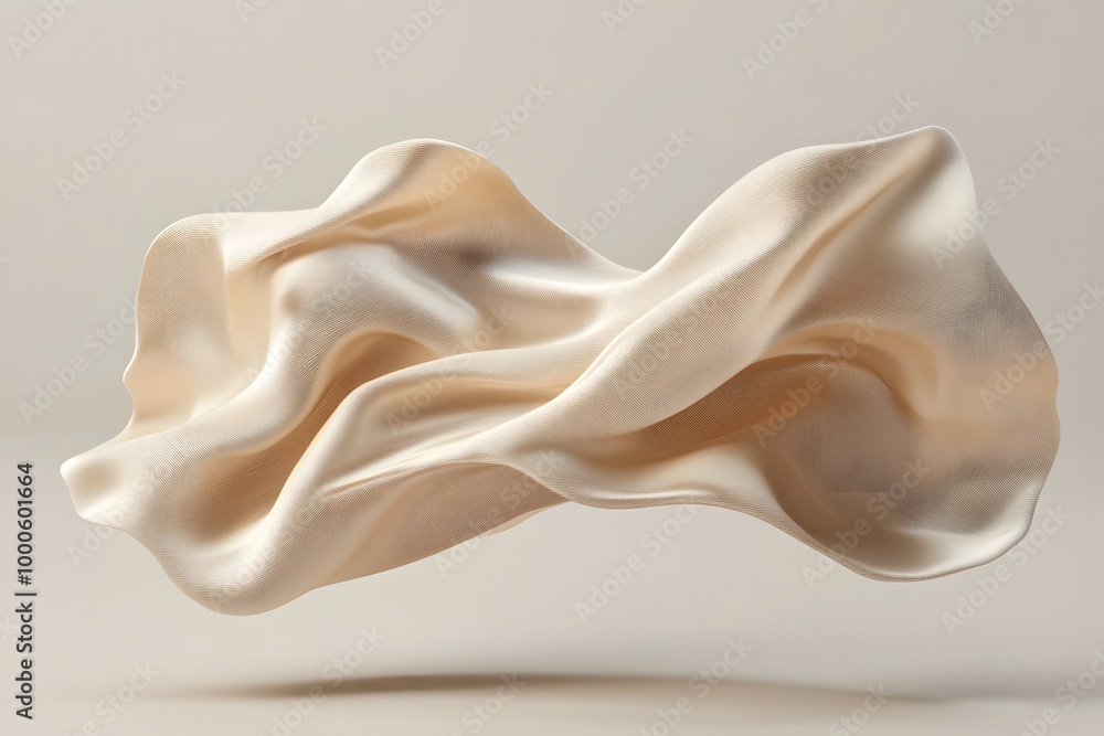 Aufkleber 3d render of an abstract shape in beige silk fabric floating on a neutral background. creative desig
