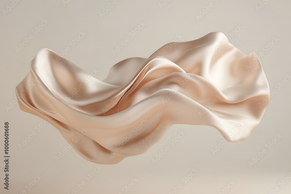 Aufkleber 3d render of an abstract shape in beige silk fabric floating on a neutral background. creative desig