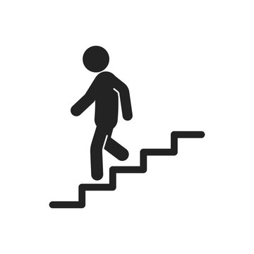 recommend clip art: Isolated pictogram icon down stairs, stickman climbing down stair, for indoor building label sign