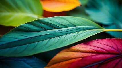Colorful Leaves Overlapping on a Surface During Autumn, Showcasing Nature's Vibrant Palette and Textures