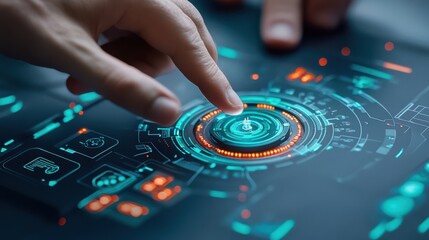 Hand Interacting with Futuristic Holographic Interface