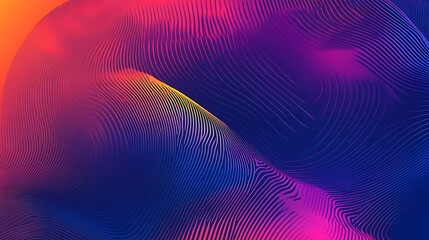 Abstract digital art with a vibrant gradient of pink, yellow, orange, and blue with fine lines.