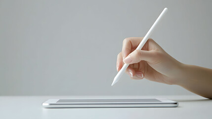 Stylus Pen Hovering Over a White Tablet