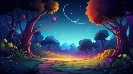 A Mystical Forest Path Under a Starry Sky