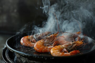 Char-grilled shrimp with smoky flavor on a barbecue grill for a savory and delicious seafood experience






