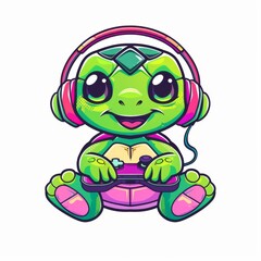 Obraz premium Kawaii Turtle With Headset