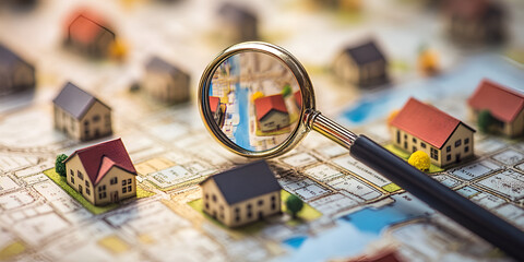Magnifying Glass Over Map with Model Houses