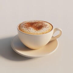 Fototapeta premium A simple 3D depiction of a cappuccino with a sprinkle of cinnamon on top, evoking warmth and richness
