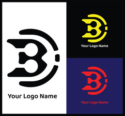 The B E logo design features three different color variations and a modern business emblem layout that emphasizes creativity and brand identity.