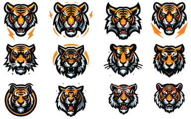 Tiger head mascot collection icon set vector on white background