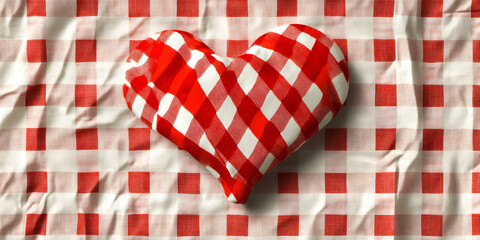 Obraz premium Single Heart Shape on Red Checkered Cloth