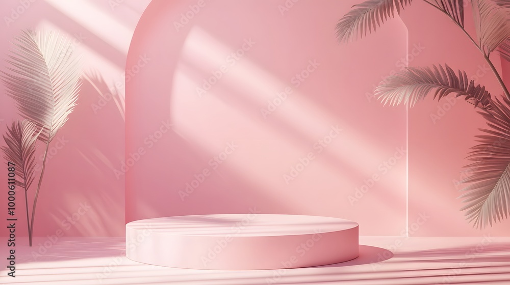 Aufkleber 5. a captivating 3d rendering of a product display podium with geometric shapes, situated in a styli