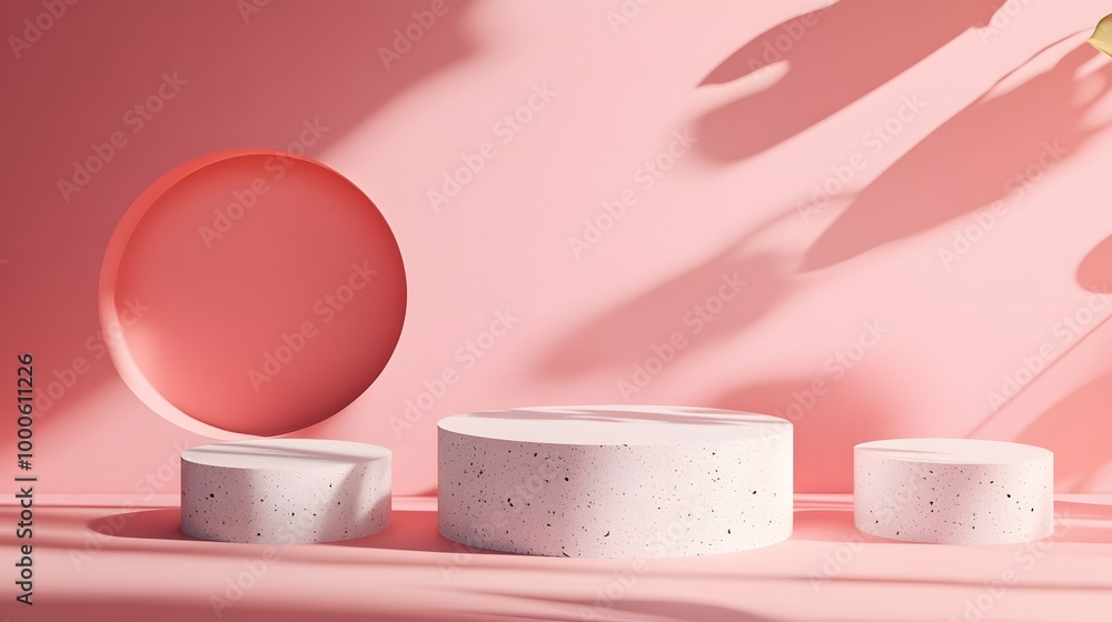 Poster 5. a captivating 3d rendering of a product display podium with geometric shapes, situated in a styli