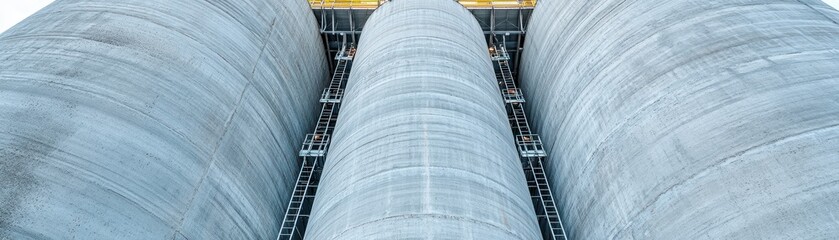 Fototapeta premium Industrial Concrete Silos with Metal Ladders and Platforms