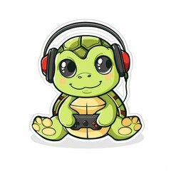 Obraz premium Kawaii Turtle With Headset