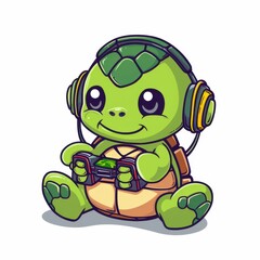Fototapeta premium Kawaii Turtle With Headset