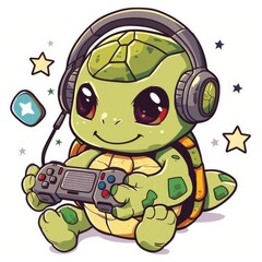 Kawaii Turtle With Headset