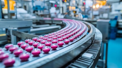 Obraz premium Industrial Manufacturing Production process A factory assembly line with robotic arms assembling electronic devices, robotic assembly, automated production