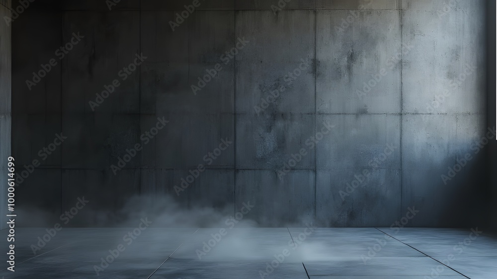 Poster concrete wall and floor with smoke, 3d rendering. computer digital drawing generated by ai