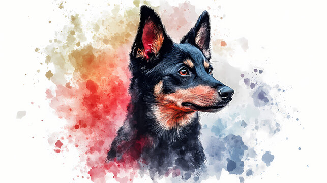Kelpie dog. australian kelpie dog. australian sheepdog. puppy clipart. watercolor illustration. generative ai. detailed illustration. Kelpie. Illustration