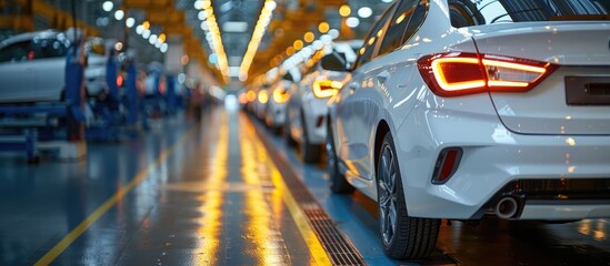 production line of white cars.