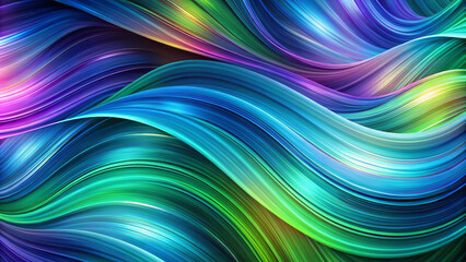 Fototapeta premium Vibrant wavy lines and curved forms create mesmerizing visual experience in shades of blue, green, and purple. flowing patterns evoke sense of movement and energy
