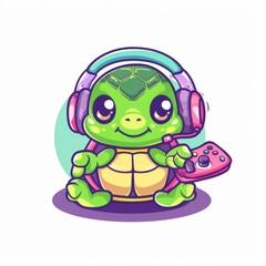 Obraz premium Kawaii Turtle With Headset