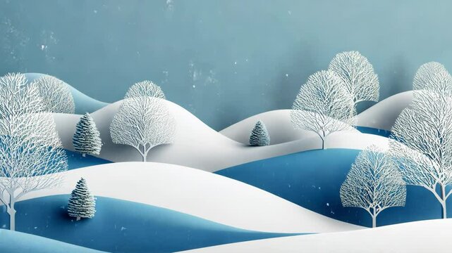 Paper-cut cartoon animation winter hillside scenery