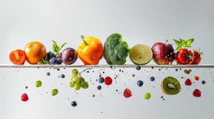 Balanced diet pyramid with various healthy foods displayed generated with AI