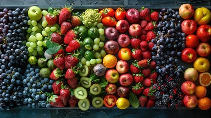 Assorted Fresh Fruits, Vegetables, and Legumes in Bowls generated with AI