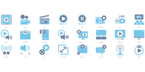 Video icons set. Set of editable stroke icons.Set of Video