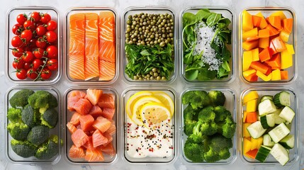 Assorted Fresh Vegetables and Ingredients in Bowls on Table generated with AI