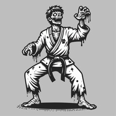 karate zombie player Zombie outline logo icon monotone