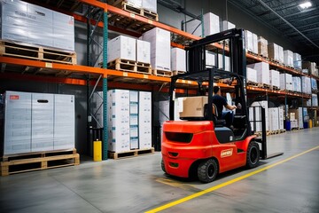 Retail Supply Hub with Industrial Storage, Packaging Inventory, and Forklift Activity in a Logistics Setting