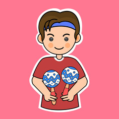 Cartoon Boy Playing Maracas. Vector Illustration. Suitable for Musician Activity and Musical Performance Content