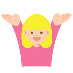 両手を上げる笑顔の女性のイラスト
