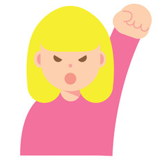 拳を上げて怒る女性のイラスト