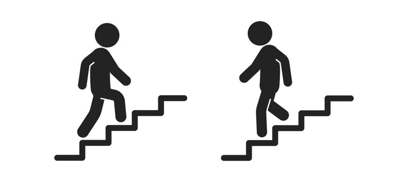 Bundle label sticker dirextion up and down stairs with arrow, isolated emergency exit building sign