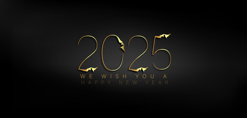 We Wish You A Happy New Year 2025 Gold Text And Beautiful Design