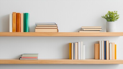 Modern Bookshelf with Colorful Books and Plant