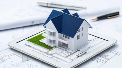 Modern House Model on Architectural Blueprint