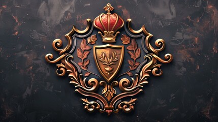 Fototapeta premium Ornate Heraldic Crest with Crown and Decorative Elements