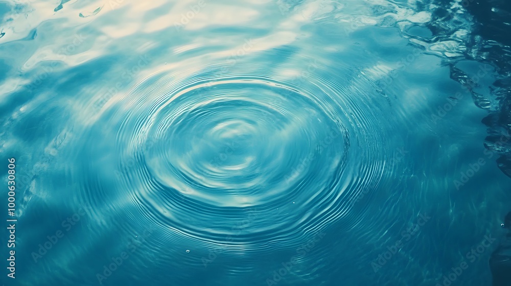 Poster 4. a peaceful blue water texture displaying gentle rings and ripples, captured from a flat lay persp