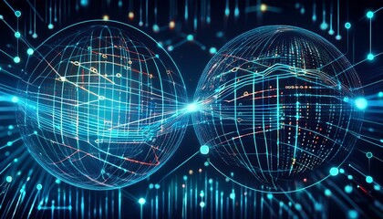 Two digital globes connect.