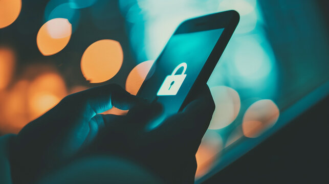 Close-up of smartphone screen with privacy lock icon and hand partially covering it, highlighting the significance of phone security and personal data protection.