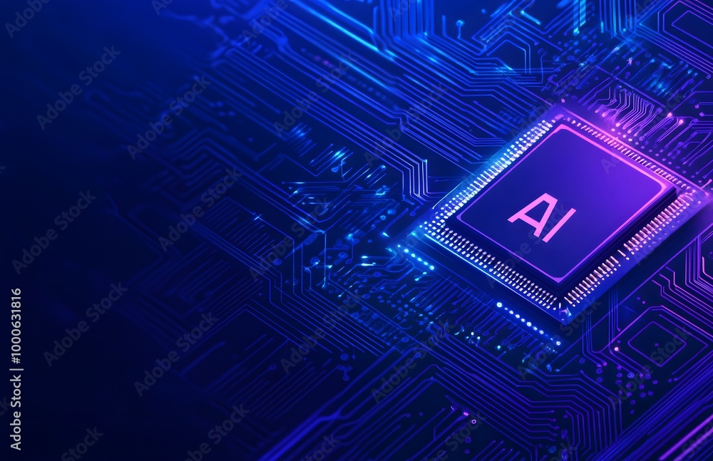 Aufkleber abstract futuristic background with a chip and the text ai on a blue digital circuit board, an ai te