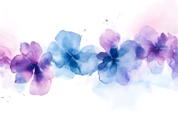 Abstract watercolor background with blue and purple flowers, vector illustration on a white background. Pastel colors, 