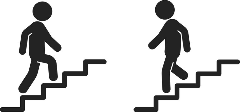 Bundle label sticker dirextion up and down stairs with arrow, isolated emergency exit building sign