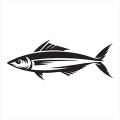 Obraz premium Sardine Fish Vector illustration in black and white - Fish Clipart Design 