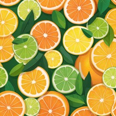 Obraz premium A vector design of a citrus fruit mix, featuring sliced oranges, lemons, and limes, with bright colors and a fresh appearance 